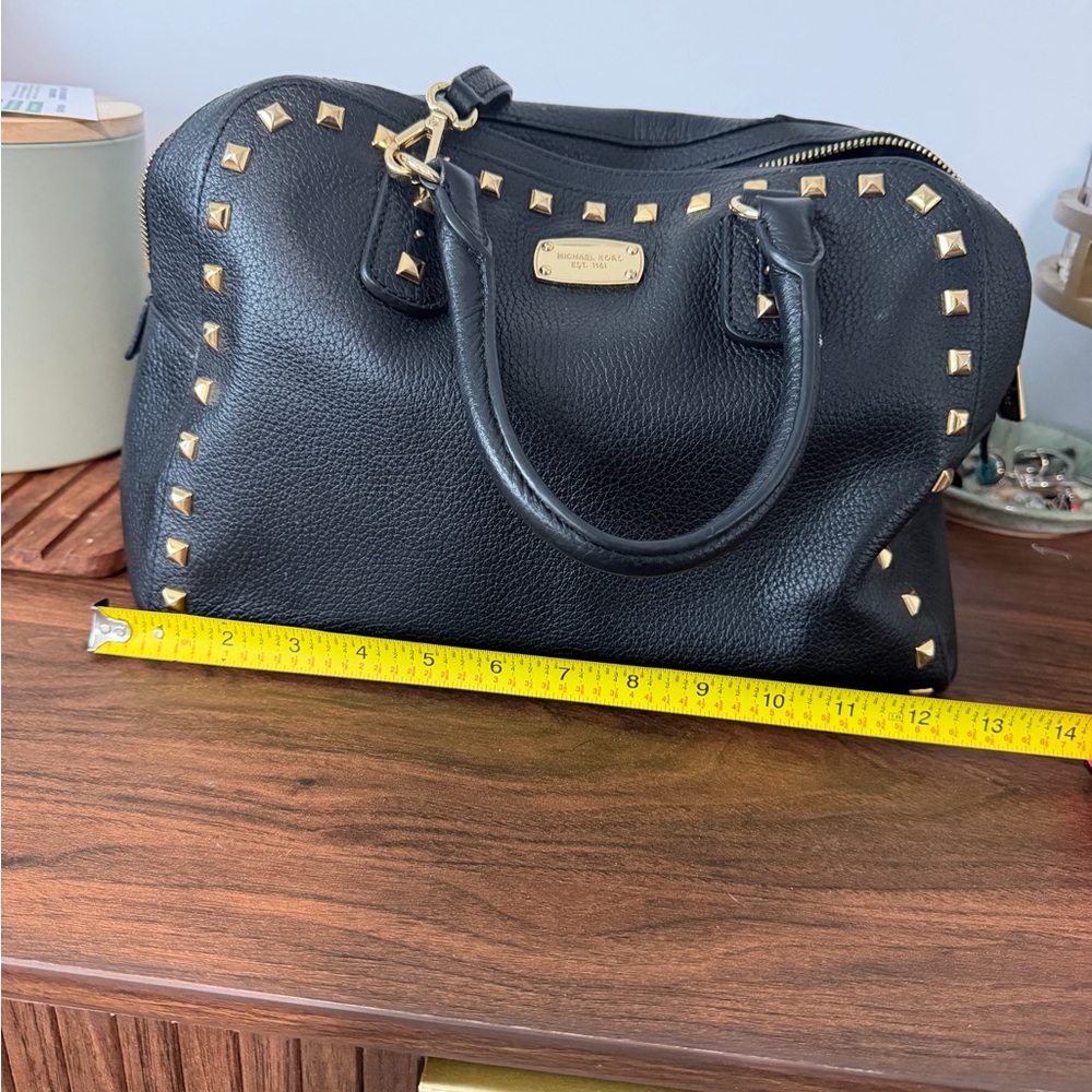 Michael Kors Black Leather Studded Satchel with Gold Hardware - Picture 6 of 6
